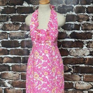 Lilly Pulitzer Dress Halter Pink Floral Seashells Chum Bucket Size 4